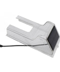 Sun Powered Doorbell Rain Cover No Fuss Shield with transparent ABS plastic, solar panel on top, weatherproof for standard doorbells.