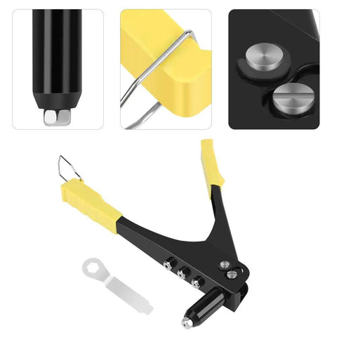 Lightweight Manual Riveter Kit With Blind Rivet Tool For Gutter Repair, HVAC, auto trim, sheet metal fastening, 4 heads