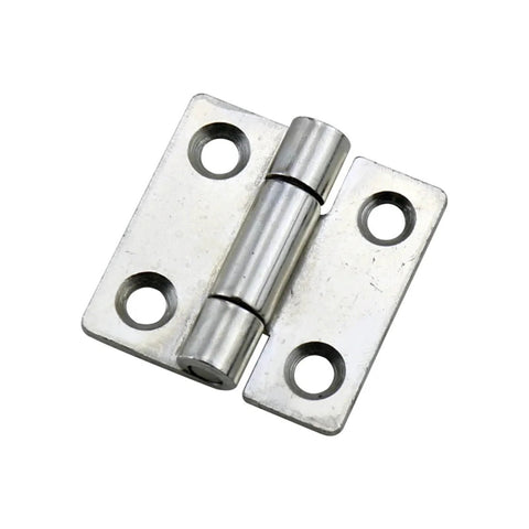Small square damping hinge, 1.5-inch, silver metal with adjustable torque and two mounting plates.