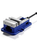 Heavy Duty CNC Milling Vise Packing Killer Grip Steel Jaws And Quick Release Mount For Your Benchtop Shop, view from side.