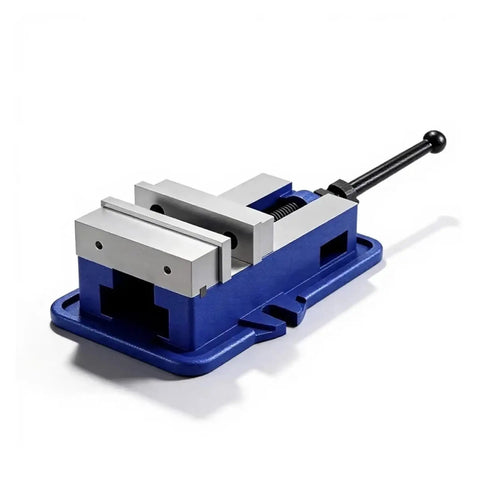 Heavy Duty CNC Milling Vise Packing Killer Grip Steel Jaws And Quick Release Mount For Your Benchtop Shop, view from side.