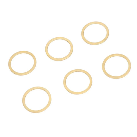 Brass Washer Shear Ring Repair Kit, 6 Piece Set With Low Volatility Brass Washers For High Temperature And Oxidation Prevention, Vacuum Ready, Built To Last, Heavy Duty Pro Grade Kit For VST VSTA SBKA. six brass washers on white background