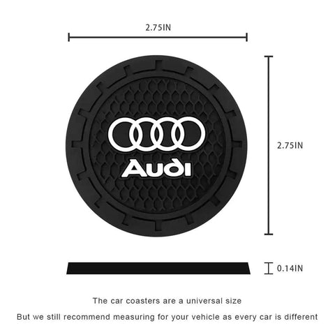 Audi Slick Silicone Cup Holder Coaster Set With Crystal Rhinestones For Car Interior, 2.76 Inch, durable and temperature resistant