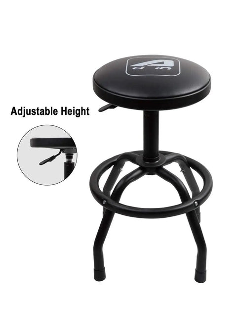 Swivel Garage Bar Stool With Adjustable Height For Workshop And Auto Shop Durable Mechanic Stool With Black LeatherSoft Upholstery