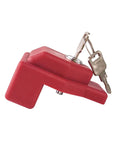 Plastic Glad Hand Lock For Trailer Security, 1 pack with 2 keys visible, red durable plastic, easy install, prevents trailer movement and theft.