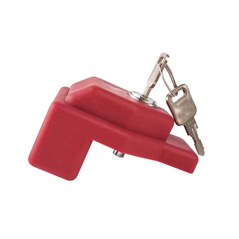 Plastic Glad Hand Lock For Trailer Security, 1 pack with 2 keys visible, red durable plastic, easy install, prevents trailer movement and theft.