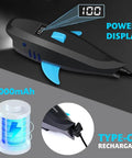 Rechargeable component of Loud Bike Horn With Light 120dB Electric Bell And 400LM Headlight showing power display and Type-C port