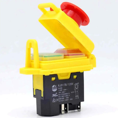 Five Pin 120V 16A Industrial Electromagnetic Switch With Waterproof PVC Cover Push Button On Off Emergency Stop With Undervoltage Protection