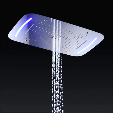 Straight Up Luxury Ceiling Mount Shower System With Remote Led Head And Mist Waterfall Spray Boasting Smart Temp Control And Heavy Duty Rust Proof Body For No Sweat Game Changer Spa Vibes, showcasing LED rainfall spray.