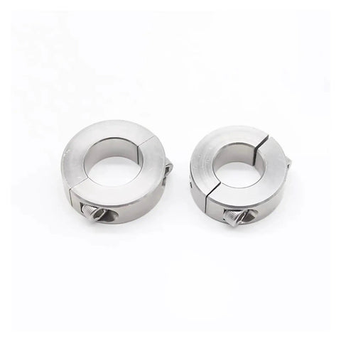 Tough 304 Stainless Steel Separable Fixed Ring Shaft Collar For Machinery Industrial Killer Wear Resistance And Solid Positioning Stops Acting As Spacers For Precision Setup Ensuring Reliability Without Failing Under Stress 1 Piece, two silver collars