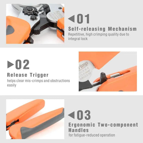 Square Self-Adjusting Crimping Tool For AWG 23 To 10 Bootlace End Sleeves Ferrule Ratcheting Wire Crimping Pliers features