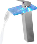 LED Cool Bathroom Sink Faucet In Champagne Bronze Brushed Gold With Three Color Temperature Waterfall Blue Cold Green Warm Red Hot