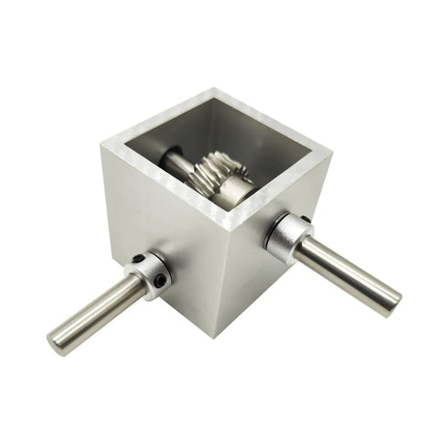 Right-angle worm gearbox with square aluminum housing and 8 mm shafts