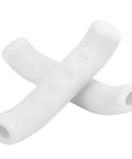 Pair of white anti slip silicone bike brake grips with waterproof lever covers, designed for cycling ease and safety.