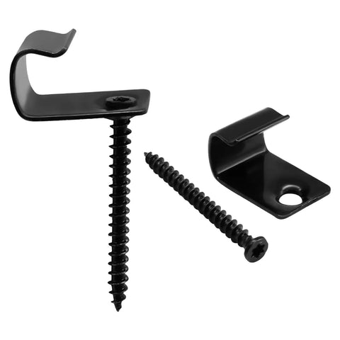 Heavy Duty Stainless Steel Hidden Deck Clips For Dead Simple Wood Flooring Install showing black clips and screws.