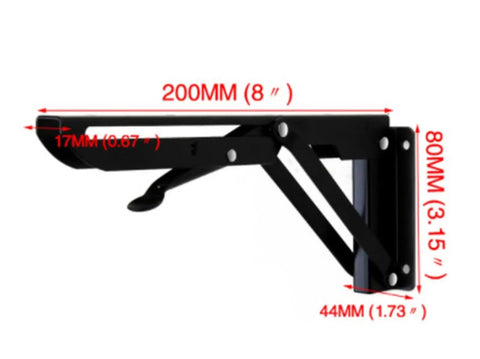 2 Pack Adjustable Triangle Folding Shelf Brackets Wall Mounted For DIY Home Bookshelf Table Bench Tools Tough Built To Last Black 8 Inch Space Saving Solution side view