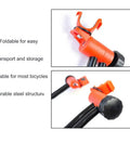 Close-up of Foldable Aluminum Bike Repair Stand For DIY Home Mechanics, Easy Foldout Legs, durable steel structure, rear hub mount.