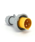 Industrial Waterproof And Dustproof Aviation Socket Three Core Power Connector 16A Or 32A, Weatherproof Electrical Socket For Heavy Duty Equipment, Outdoor Ready, Built Tough And Reliable. grey and yellow three-core aviation power connector with pins