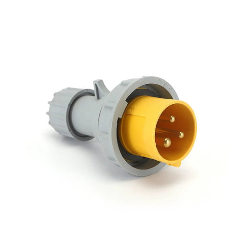 Industrial Waterproof And Dustproof Aviation Socket Three Core Power Connector 16A Or 32A, Weatherproof Electrical Socket For Heavy Duty Equipment, Outdoor Ready, Built Tough And Reliable. grey and yellow three-core aviation power connector with pins