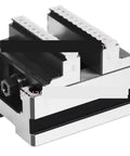 Absolute Beast of a Swivel Base Bench Vise Featuring Sick Self Centering Jaws for CNC Milling Drill Press and Fabrication Tasks with Ridiculously Strong 6 to 60 Mm Grip Range, showcasing jaws with serrated edges.
