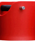 Zero Stress Espresso Knock Box With Shock Absorbent Deep Bowl For Quick Coffee Grounds Cleanup and Solid Tamping Station Setup in red.