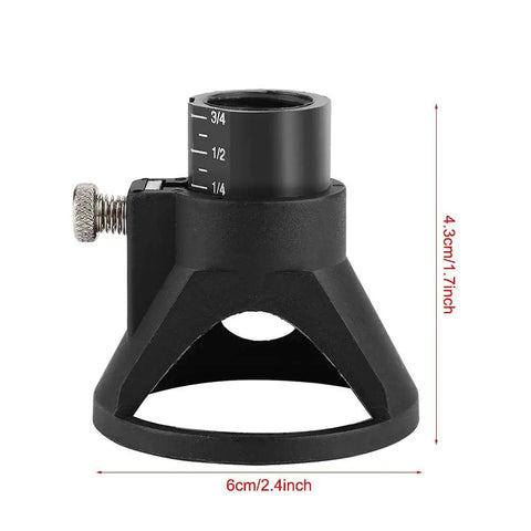 Pro Rotary Drill Locator Positioner For Electric Grinder And Multi Tool Cutting Kit With Accurate Punching Retainer Guide, 6cm black tool with measurement markings for precision drilling.