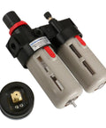 All In One Air Source Treatment Unit With Filter Regulator Lubricator Combo 1 Quarter Inch PT, BFC2000 Style, includes pressure gauge