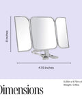 3 Way Foldable Travel Makeup Mirror With Built In Stand And Handle Ultra Clear Glass For Sharp Reflections Portable Silver Vanity Mirror dimensions