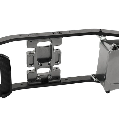 Beefy Aluminum Center Frame Brace and Transmission Skid Plate Mount for Axial SCX10 RC Crawler, CNC machined titanium finish