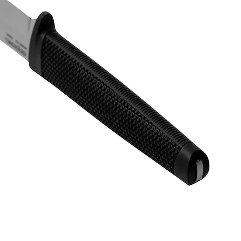 Close-up of Outdoorsman Lite 6 Inch Fixed Blade Knife with 4116 Stainless Steel Textured Kraton Handle for hunting