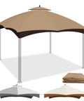 Replacement Canopy Top For 10x12 Gazebo With Double Tier Roof And Air Vent Heavy Duty Waterproof Khaki Cover