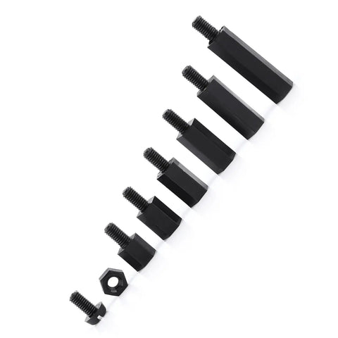 250Pcs Long Lasting Nylon Standoff Spacer Kit for Circuit Boards, Anti Signal Interference Hex Pillars, M2 Single Pass C Model Mounting Hardware Set With Nuts, Screws, and Male and Female Standoffs for Chip Thermal Channels, black nylon hex standoffs