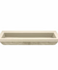 Top Tier 48 Inch Rectangular Concrete Bathroom Sink With Dual Drains And Ocean Finish Serving As A Heavy Duty Vessel Basin That Is A Total Game Changer For Bathrooms, viewed from the side.