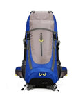 Front view of a 65L Outdoor Waterproof and Wear Resistant Hiking Backpack for Camping, Climbing, Mountaineering and Trekking With Ergonomic Straps