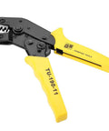 Ergonomic Chrome Vanadium Steel Crimp Plier With PVC Handle for cable crimping, shown side view with yellow grips.