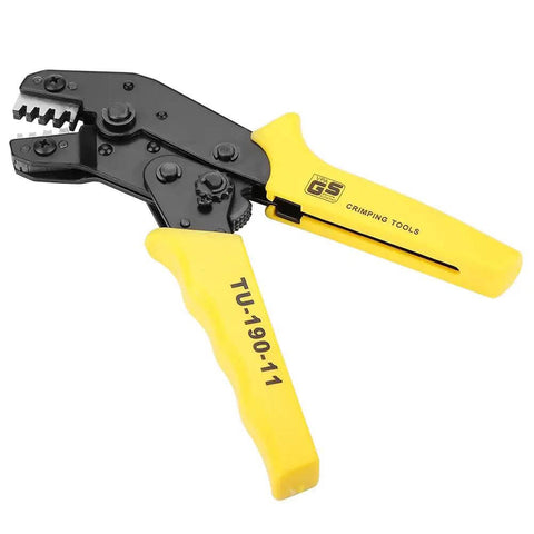 Ergonomic Chrome Vanadium Steel Crimp Plier With PVC Handle for cable crimping, shown side view with yellow grips.