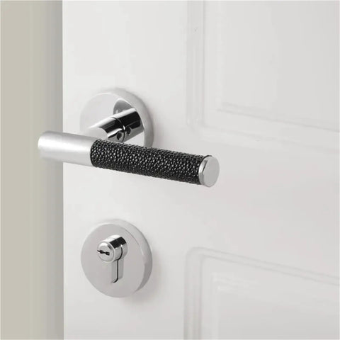 Brass Black Lychee Skin Door Lock Set Modern Style Interior Bedroom And Bathroom Dummy Handle Hardware Locks For Easy Home Entry