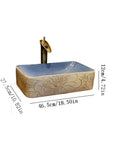 USZWBY Vessel Sinks Vessel Sink Lotus Pattern Art Countertop Basin Rectangular Ceramic Washbasin with faucet, dimensions 46.5cm x 27.5cm x 12cm.