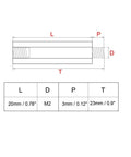 Rock Solid M2 Male Thread Brass Standoff Spacer Screws For Pcb Electronics Projects 23Mm Gold Tone dimensions and specifications diagram