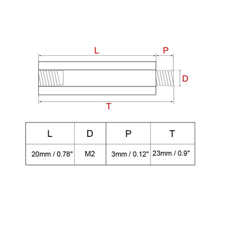 Rock Solid M2 Male Thread Brass Standoff Spacer Screws For Pcb Electronics Projects 23Mm Gold Tone dimensions and specifications diagram