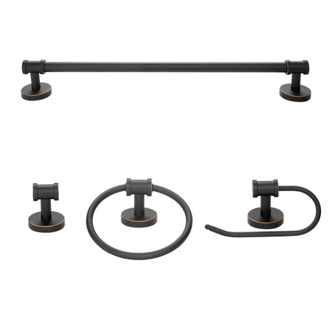 Camden 5-Piece All-In-One Bathroom Set With 3-Light Vanity Bar, Seeded Glass Shades, Towel Bar, Ring, Robe Hook in Vintage Bronze