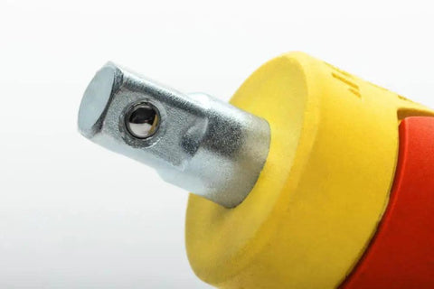 Close-up of Eshok Guard One Quarter Inch Socket Isolator With Square Drive Female To Male Two And One Eighth Inch Overall Length Non Sparking