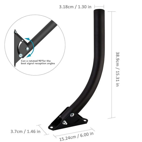 Attic Adjustable Weatherproof Outdoor TV Antenna Mounting Pole With Universal Brackets, side view with measurements.