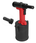 Heavy Duty Pneumatic Rivet Gun With 18500N Pulling Force For Aluminum Iron And Steel Fasteners Perfect For Automotive Repairs Home Appliances And Tough Jobs In Any Garage Or Shop, red and black with air hose fitting