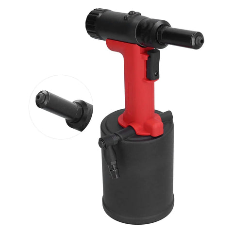 Heavy Duty Pneumatic Rivet Gun With 18500N Pulling Force For Aluminum Iron And Steel Fasteners Perfect For Automotive Repairs Home Appliances And Tough Jobs In Any Garage Or Shop, red and black with air hose fitting