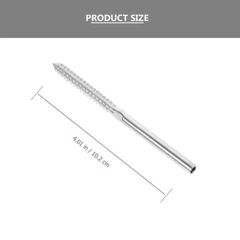 Close-up of 4-inch stainless steel thread lag screw from 12 Piece Stainless Steel Thread Lag Screws Kit For Cable And Deck Railing Built To Last With Wrench Left And Right Handed Self Tapping Screws For Outdoor Hardware Maintenance Easy Install