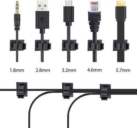 30 Pcs Black Self Adhesive Nylon Cable Clips For Wire Management And Cable Organization No Drill Easy Mount Adhesive Cable Clamps.