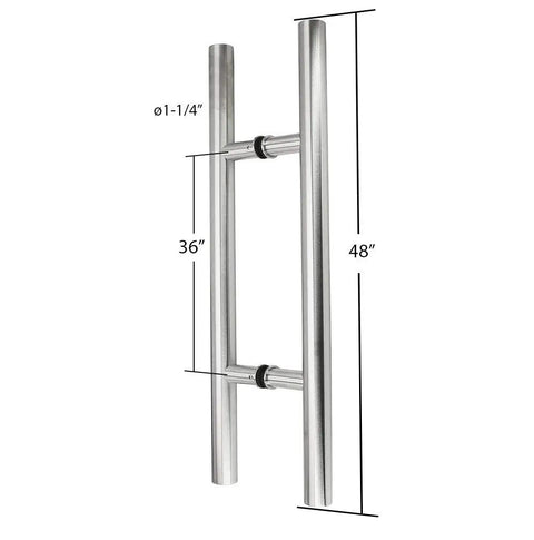 Heavy Duty 304 Stainless Steel Ladder Style Door Pull Handle 48 Inch Back To Back Push Pull Bar For Half Inch To Two Inch Thick Glass Wood Or Storefront Doors Requires Five Eighths Inch Hole No Fuss Install, 48 in front view