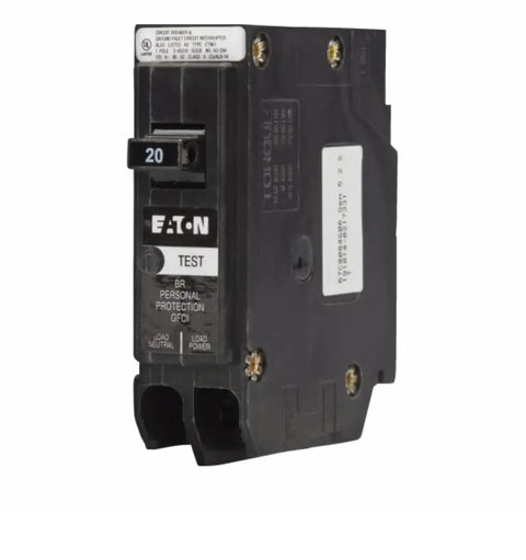 BRP120GF 20A 1P 120V Ground Fault Breaker Type BR 10 kAIC Mini Circuit Protector shown from side view