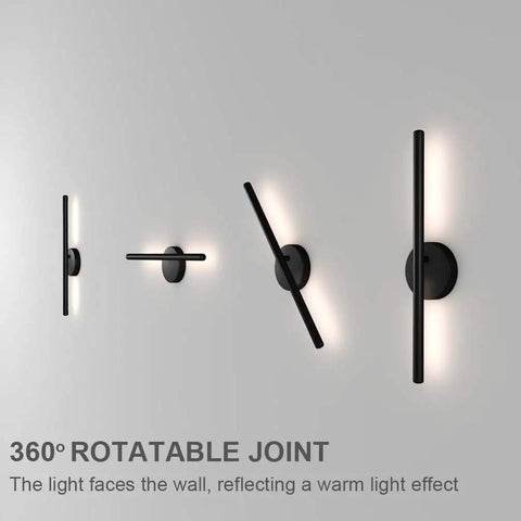 Black Wall Sconce Rotatable 360 Degree LED Light Fixture for bedroom, living room, and hallway in warm white 3000K, different angles